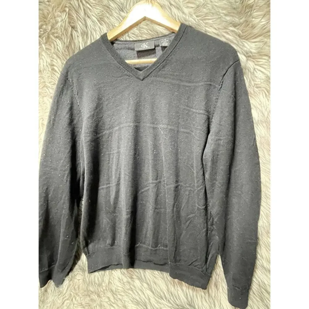 Calvin Klein Black Knit Extra Fine Merino Wool‎ Sweater Men's L